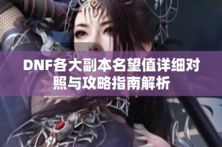 DNF各大副本名望值详细对照与攻略指南解析